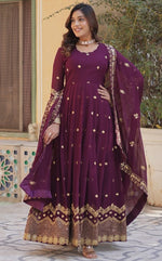 Beauteous Wine Color Georgette Fabric Gown