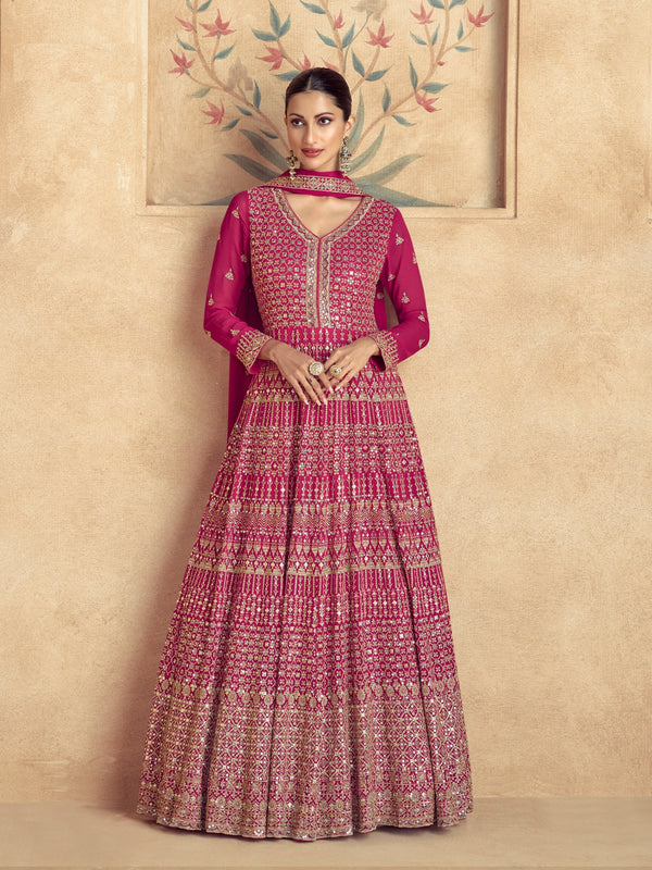 Tasteful Pink Color Georgette Fabric Gown