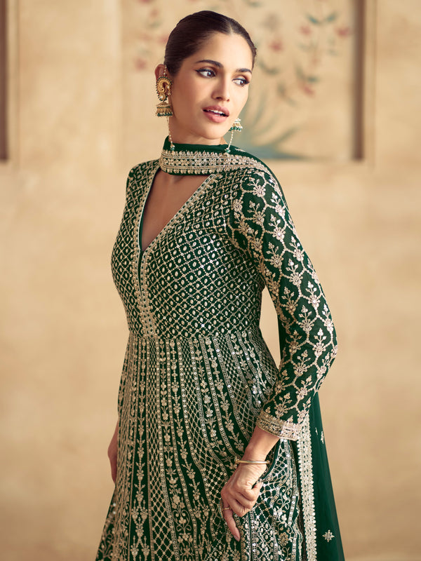 Tasteful Green Color Georgette Fabric Gown