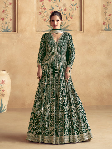 Tasteful Green Color Georgette Fabric Gown