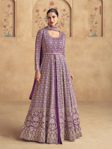 Tasteful Purple Color Georgette Fabric Gown