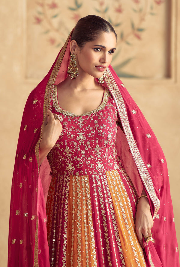 Tasteful Red Color Georgette Fabric Gown