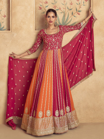 Tasteful Red Color Georgette Fabric Gown