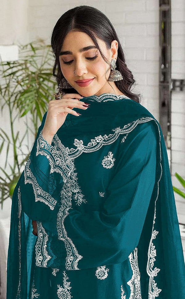 Ideal Teal Color Georgette Fabric Partywear Suit