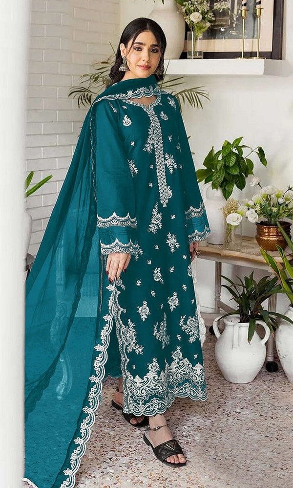 Ideal Teal Color Georgette Fabric Partywear Suit