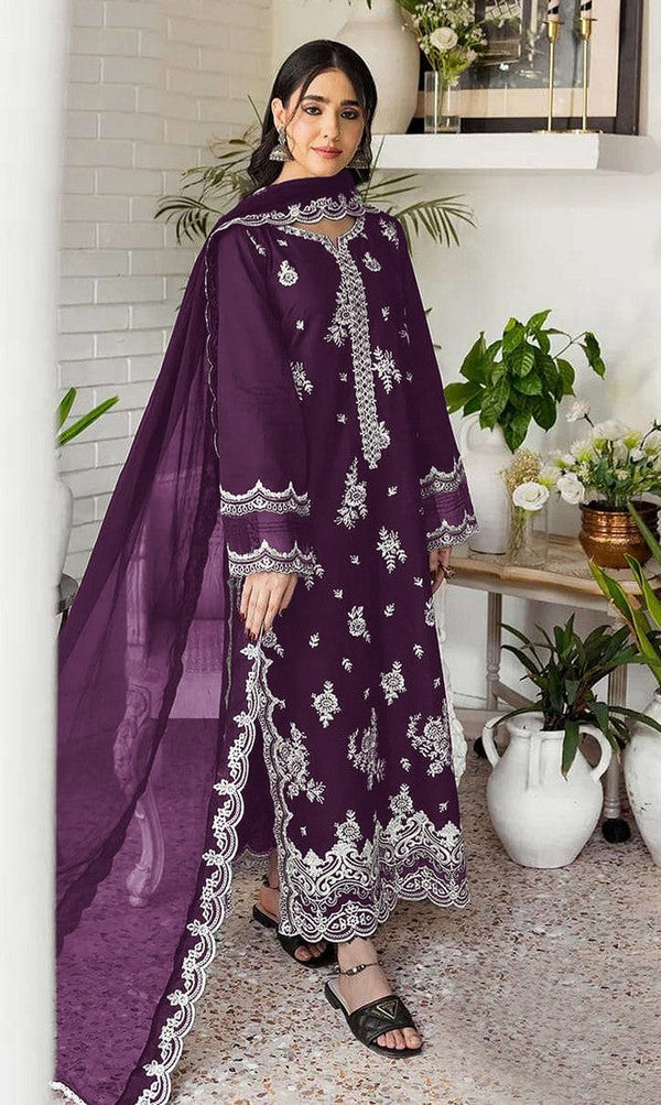 Ideal Voilet Color Georgette Fabric Partywear Suit