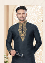 Amazing Black Color Art Silk Fabric Kurta Pajama
