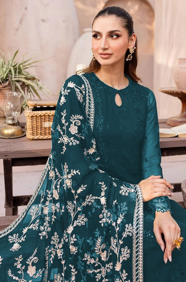 Ideal Teal Color Georgette Fabric Partywear Suit