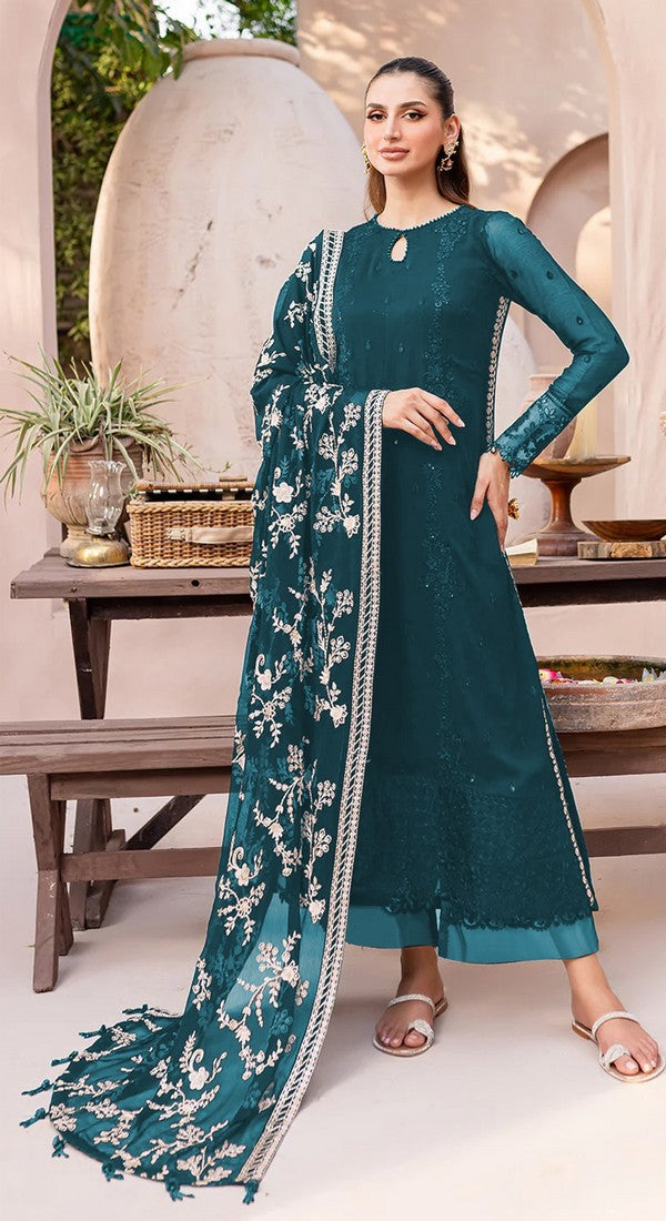 Ideal Teal Color Georgette Fabric Partywear Suit