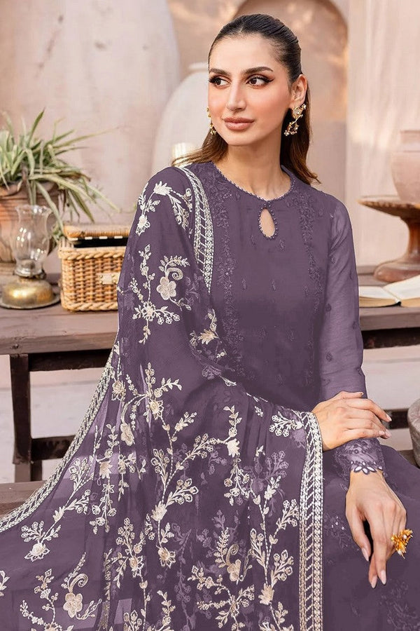 Ideal Purple Color Georgette Fabric Partywear Suit