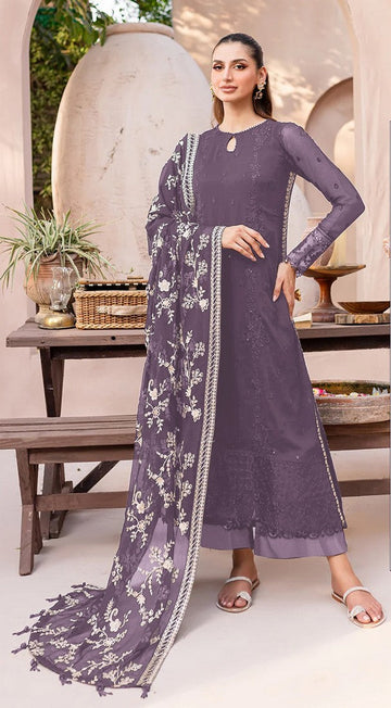 Ideal Purple Color Georgette Fabric Partywear Suit