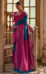 Amazing Turquoise Color Banarasi Fabric Partywear Saree