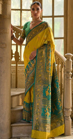 Amazing Yellow Color Banarasi Fabric Partywear Saree