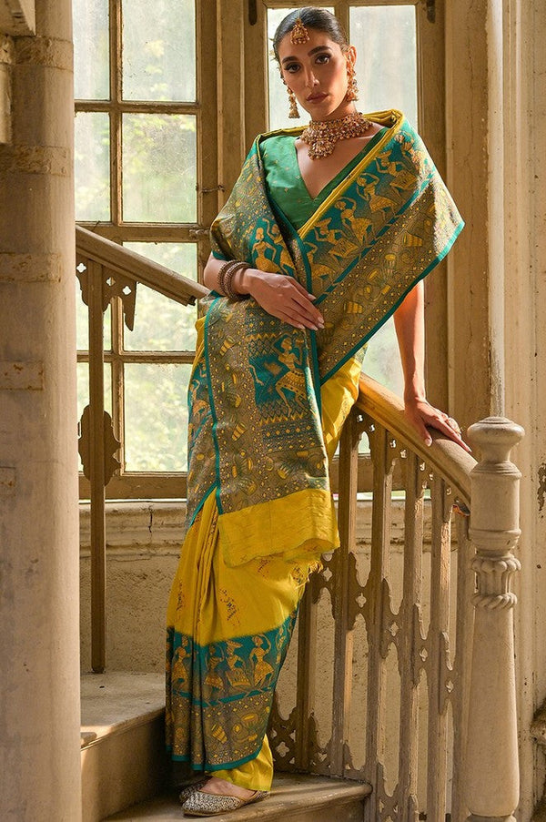 Amazing Yellow Color Banarasi Fabric Partywear Saree