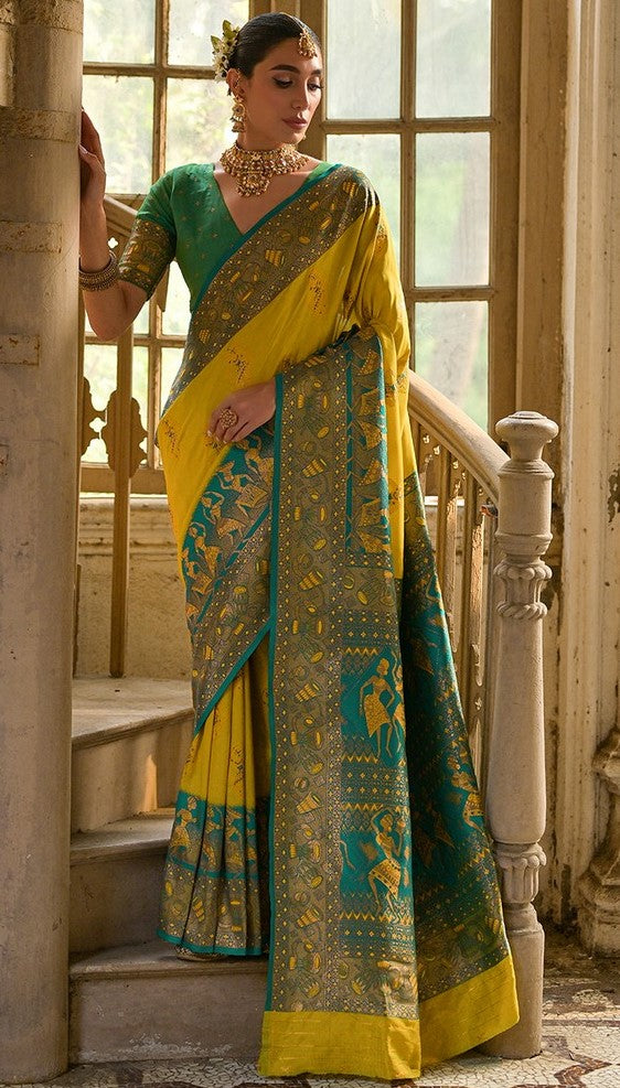 Amazing Yellow Color Banarasi Fabric Partywear Saree