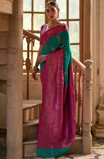 Amazing Teal Color Banarasi Fabric Partywear Saree