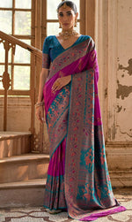 Amazing Wine Color Banarasi Fabric Partywear Saree