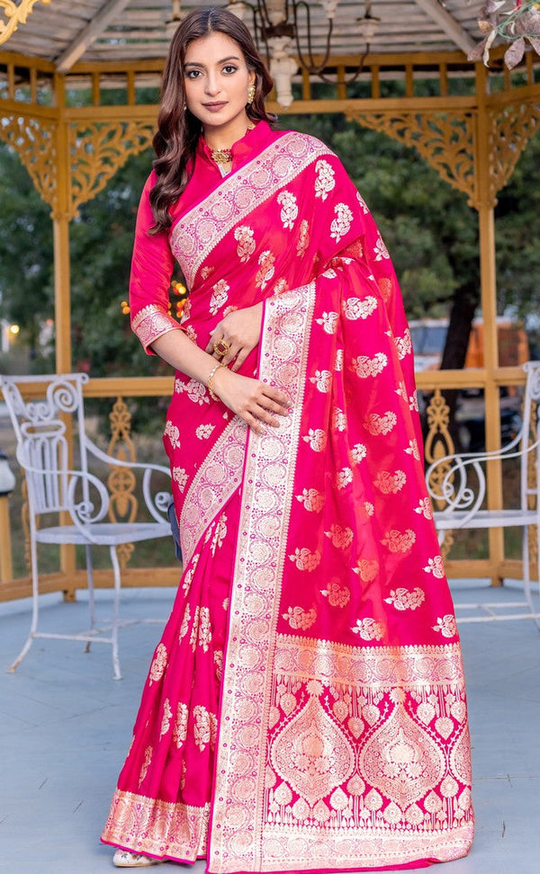 Beauteous Pink Color Banarasi Fabric Partywear Saree