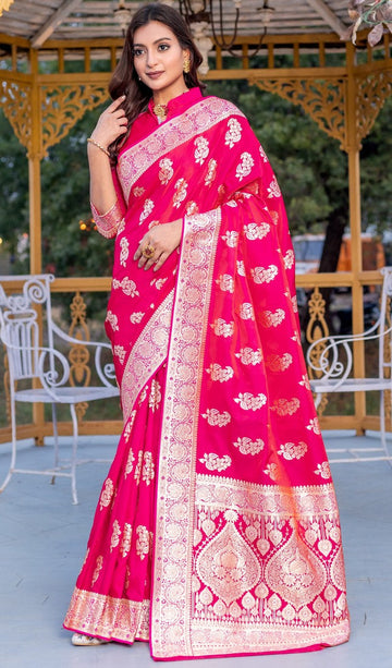 Beauteous Pink Color Banarasi Fabric Partywear Saree