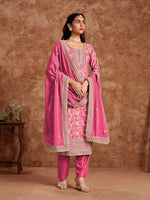 Tasteful Pink Color Silk Fabric Designer Suit