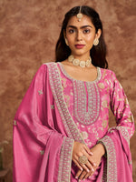 Tasteful Pink Color Silk Fabric Designer Suit