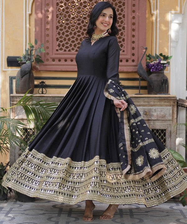 Striking Black Color Georgette Fabric Gown with Dupatta