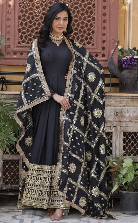 Striking Black Color Georgette Fabric Gown with Dupatta