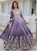 Dazzling Blue Color Chinon Fabric Party Wear Lehenga