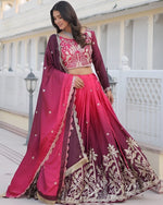 Dazzling Pink Color Chinon Fabric Party Wear Lehenga