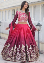 Dazzling Pink Color Chinon Fabric Party Wear Lehenga