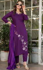 Dazzling Purple Color Rayon Fabric Designer Suit