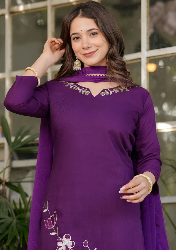 Dazzling Purple Color Rayon Fabric Designer Suit