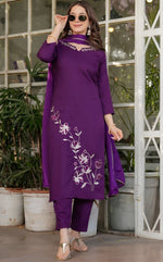 Dazzling Purple Color Rayon Fabric Designer Suit