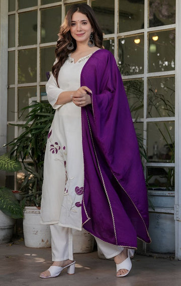 Dazzling White Color Rayon Fabric Designer Suit