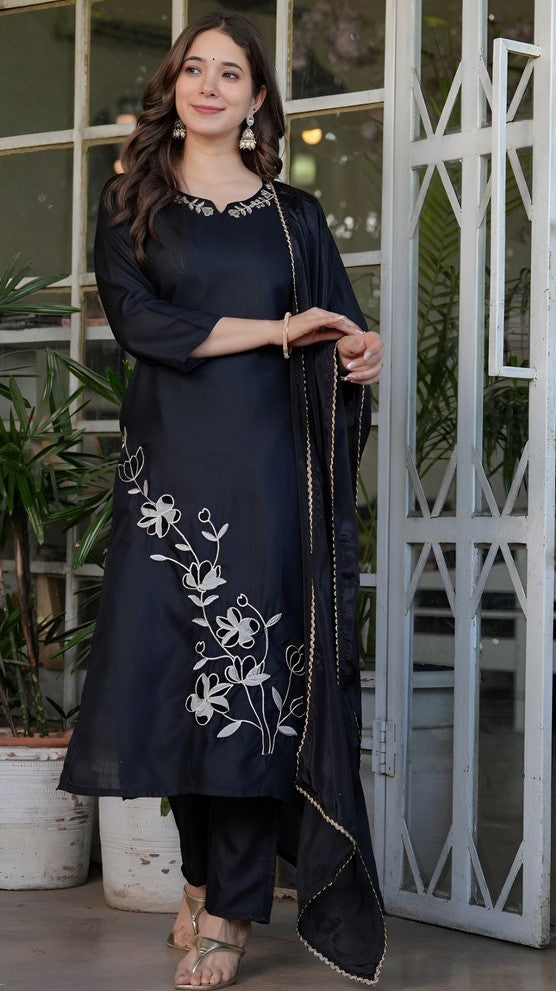 Dazzling Black Color Rayon Fabric Designer Suit