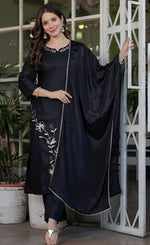 Dazzling Black Color Rayon Fabric Designer Suit