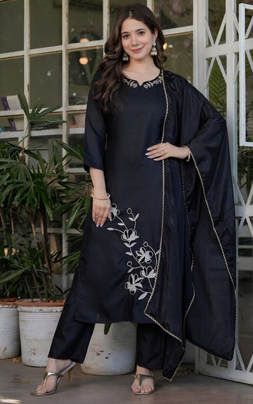 Dazzling Black Color Rayon Fabric Designer Suit