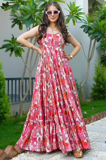 Striking Pink Color Rayon Fabric Gown