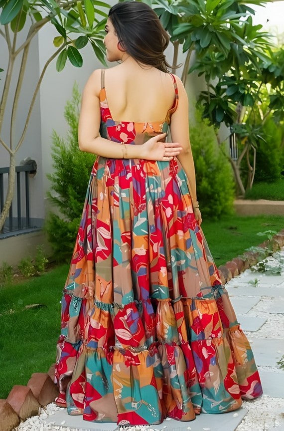 Striking Multi Color Rayon Fabric Gown