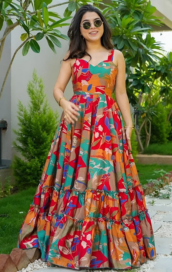 Striking Multi Color Rayon Fabric Gown