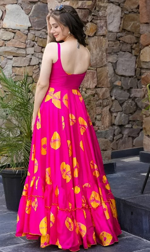 Striking Pink Color Rayon Fabric Gown