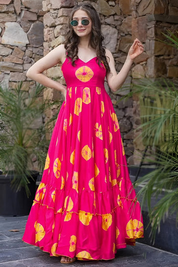 Striking Pink Color Rayon Fabric Gown