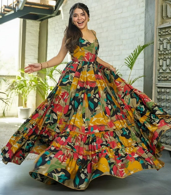 Striking Multi Color Rayon Fabric Gown