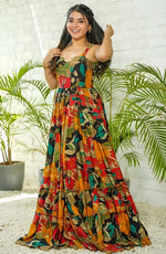 Striking Multi Color Rayon Fabric Gown