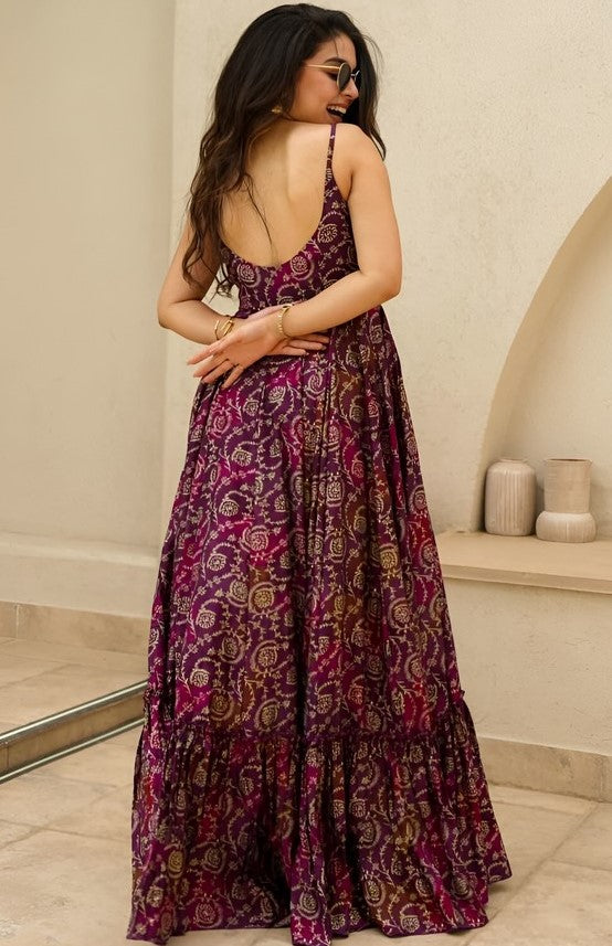 Striking Wine Color Rayon Fabric Gown