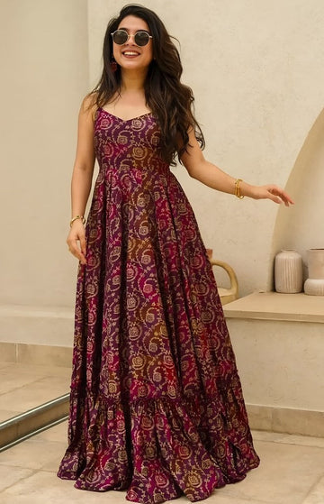 Striking Wine Color Rayon Fabric Gown