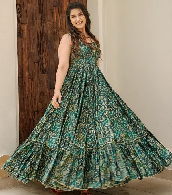 Striking Green Color Rayon Fabric Gown