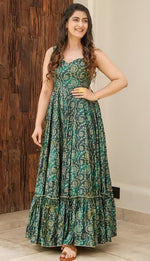 Striking Green Color Rayon Fabric Gown