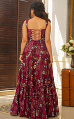 Striking Wine Color Rayon Fabric Gown