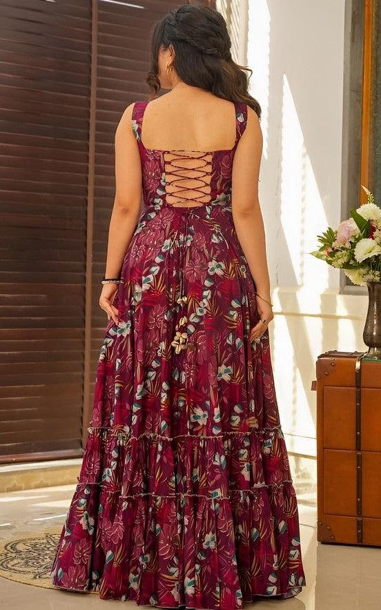 Striking Wine Color Rayon Fabric Gown